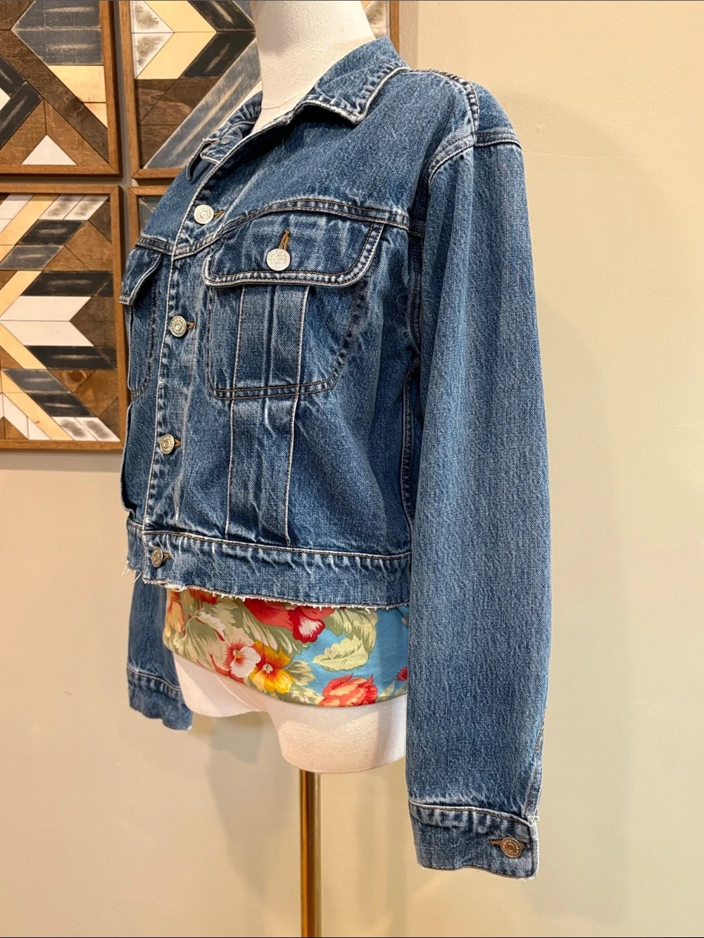 Vintage Ralph Lauren Country 90s Distressed Denim Boxy Cropped Jean Jacket sz M - Picture 4 of 14